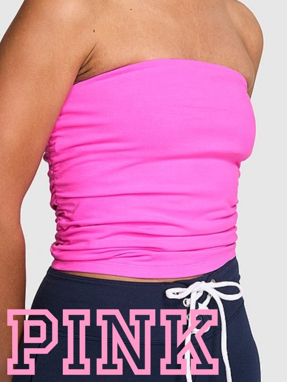 NWT VS Pink All-Day Cotton Side-Ruched Tube Top- PINK BERRY WASH